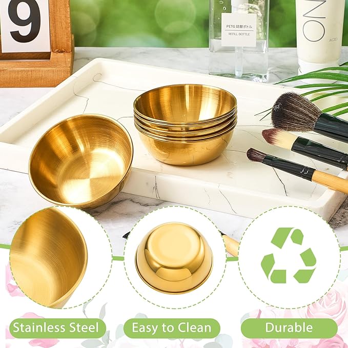 12 Pcs 3. 23 In DIY Face Mask Mixing Bowl Stainless Steel Esthetician Facial Mask Bowl Facial Small Mixing Esthetician Supplies for Lady Women Skincare Home Salon Cosmetic Beauty (Gold)