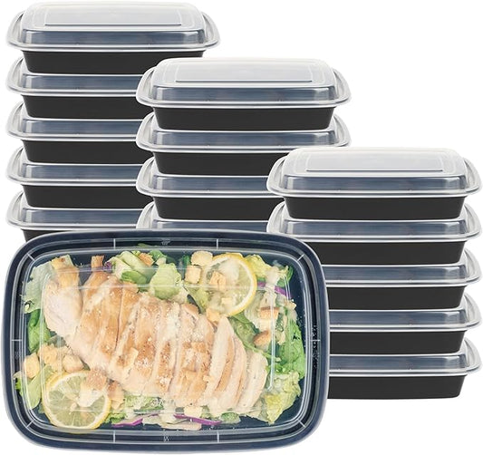 Restaurantware-Asporto Microwavable To-Go Container - BPA Free PP Rectangular Take Out Food Container with Clear Plastic Lid - Catering & take out - 28 oz - Black - Plastic - Disposable - 50ct Box
