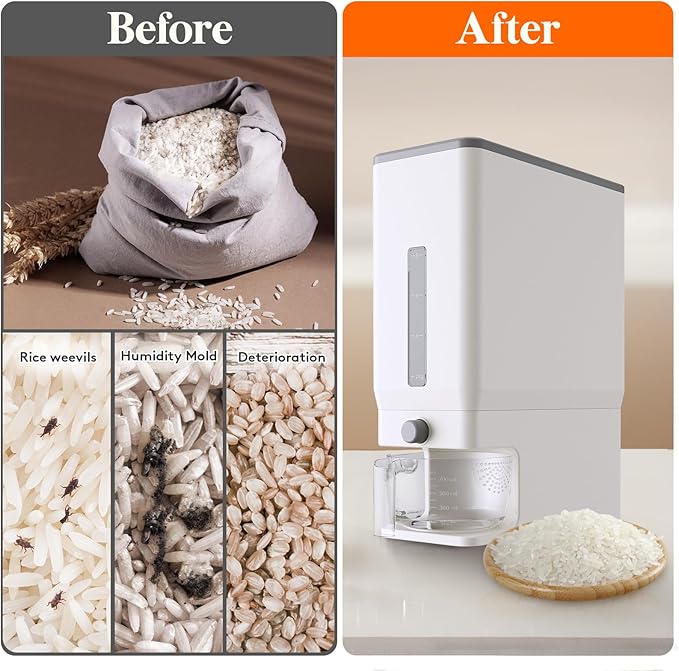Lifewit 3 Pack Rice Dispenser 25 Lbs(11.3kg), Rice Storage Container Sealed Moisture Proof with Measuring Cup for Kitchen Pantry Household, BPA-Free, White