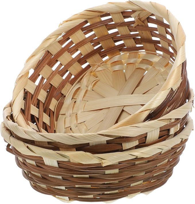 MAGICLULU 3pcs rattan serving dish tray Round Hand- Woven Fruit Basket Woven Fruit Storage Basket Natural Round Storage Basket for Home Kitchen Snack small wicker baskets Basket snack storage tray
