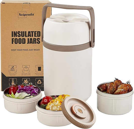 67oz Thermos for Hot Food,3-Layer Sealed Stackable Food Thermos,with Lunch Bag Soup Thermos,It Is Suitable for Daily Office Meals and Outdoor Meals,Among Other uses(White, 67)