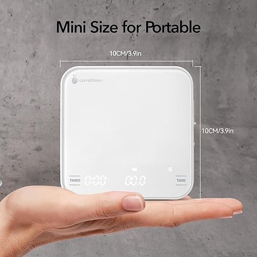 Rechargeable Mini Coffee Scale with Timer, 2kg/0.1g Precision Espresso Scale, Portable Coffee Weight Scale w/ 4 Modes for Espresso and Pour-Over Coffee (White)