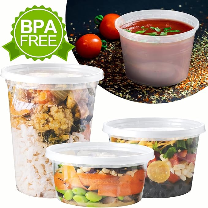 120 Set Deli-Containers-with-Lids: [8oz 16oz 32oz] Combo Plastic-Food-Storage-Containers-with-Lids, Microwaveable & Freezer Safe To-Go-Containers, Leak-proof Meal-Prep-Containers