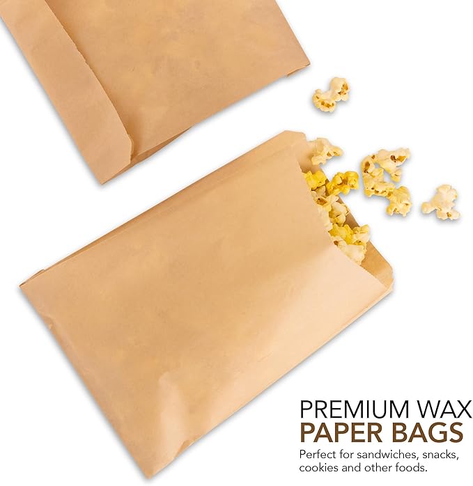 Paper Sandwich Bags Kraft Brown (125 Pack) Food Grade Bags with White Round Stickers for Sealing - Unbleached Compostable Natural Kraft Paper Stock Bags for Bakery Cookies, Treats, Snacks, Sandwiches