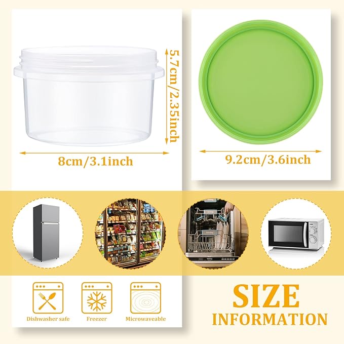 Sieral 36 Pack 8 oz/ 250 ml Freezer Containers with Lids Plastic Twist Top Deli Jars Reusable Freezer Storage Containers for Food Round Wide Mouth Lunch Snacks(Red, Green, Yellow)