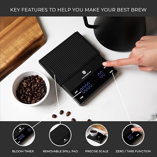 VelvetBrew Digital Coffee Scale with Timer - Premium Espresso Scale .Gram Accuracy - Pro Coffee Scale for Precision Brewing, Black