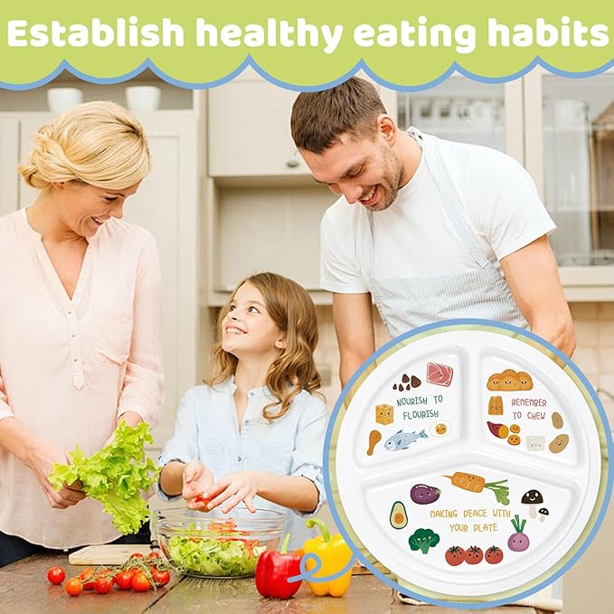 10 Inch Portion Control Bariatric Plate - Divided Melamine Plate with Cute Healthy Eating Icons and Motivational Message for Balanced Meals (1 Pack)