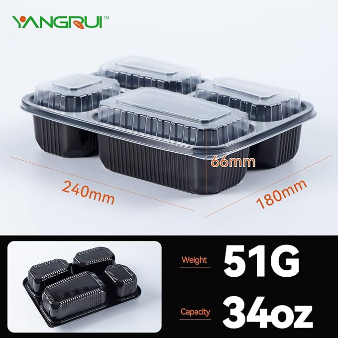 YANGRUI To Go Containers, 40 Pack (40 Trays + 40 Lids) 34oz BPA Free Reusable Bento Box Shrink Wrap Machine Washable Meal Prep Container