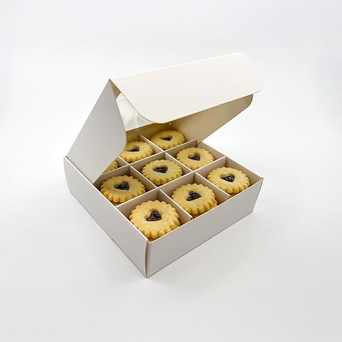Treat boxes with window and dividers | 9 X-SMALL compartments | 5 x 5 x 1.57 in | Empty candy boxes for gift giving, truffle box - perfect for Valentine's Day | 10-pack (White)