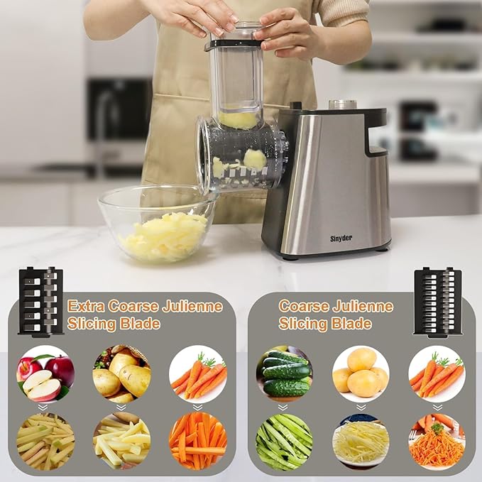 Electric Cheese Grater Upgraded, Salad Maker Machine with 5 Different Shapes of Blades.400W Cheese Shredder,Electric Slicer,Electric Salad Machine for Cheeses, Fruits, Vegetables