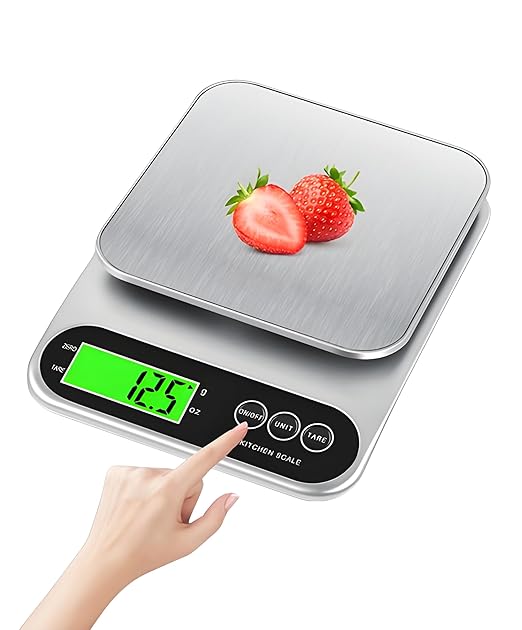 High Precision Digital Kitchen Scale 22lb/10kg - Stainless Steel, 0.1g Accuracy, Grams & Ounces, Multifunction LCD Display, Best for Food, Baking, Coffee, household small item weighing.