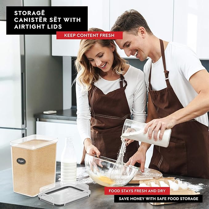DWËLLZA KITCHEN Extra Large Flour and Sugar Containers - 2 PC Airtight Food Storage Containers for Pantry Organization and Storage 175 oz - Kitchen Organization Bulk Food Canisters with Marker/Labels