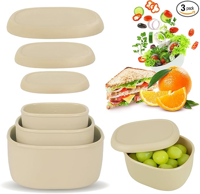 Anatole Silicone Food Storage Lunch Bento Box Set of 3 Reusable Nesting Containers with Lids BPA Free Dishwasher Microwave Oven Freezer Safe Leakproof (6.7oz, 10oz, 20oz) Yellow