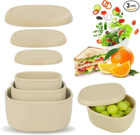 Anatole Silicone Food Storage Lunch Bento Box Set of 3 Reusable Nesting Containers with Lids BPA Free Dishwasher Microwave Oven Freezer Safe Leakproof (6.7oz, 10oz, 20oz) Yellow