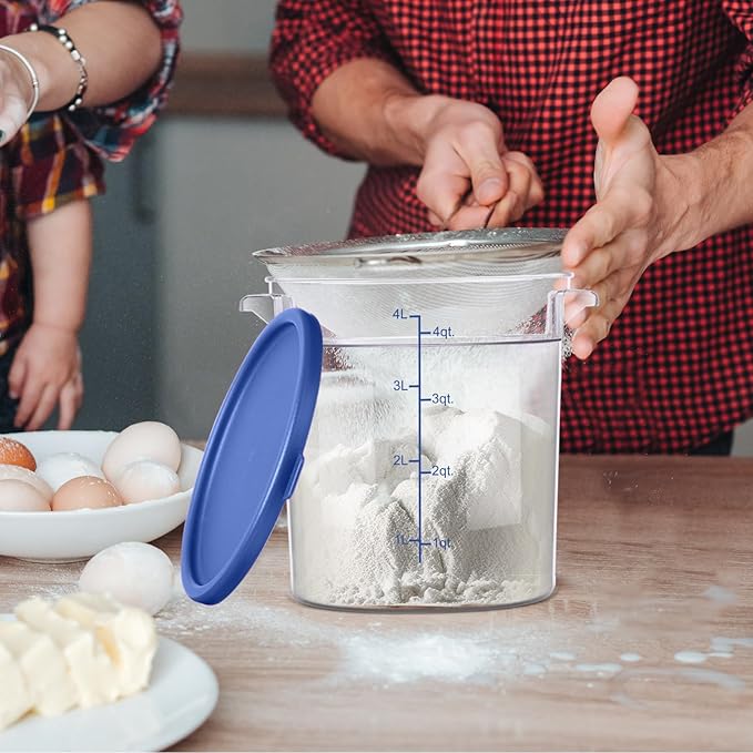 Suclain 4 Pcs 4 Qt Food Storage Container Bucket with Lids Clear Proofing Containers for Dough Rise Bread with Scale Handle Round Flour Commercial Storage Bucket for Home Restaurant Food