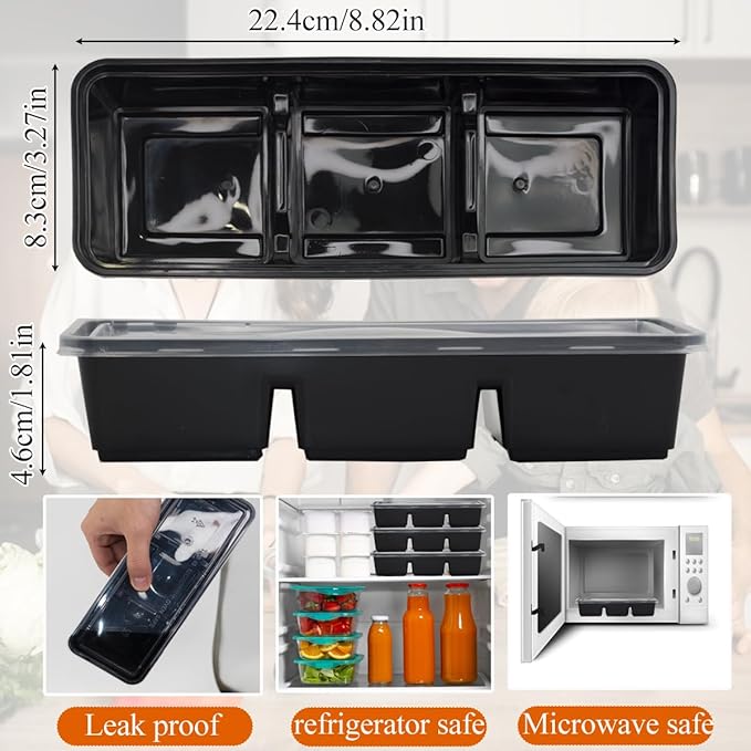 50 Pack 17 Oz Meal Prep Containers with 3 Compartments with lids,Disposable Plastic Bento Boxes Stackable Food Containers Snack,Dessert,Travel Lunch Boxes for Office,Picnic,Microwave Safe (50)