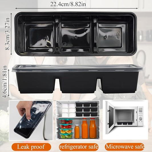 50 Pack 17 Oz Meal Prep Containers with 3 Compartments with lids,Disposable Plastic Bento Boxes Stackable Food Containers Snack,Dessert,Travel Lunch Boxes for Office,Picnic,Microwave Safe (50)