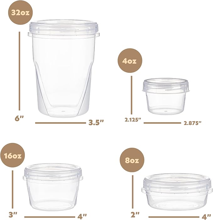 PLASTICPRO 24 Pack Twist Top Containers Assorted Sizes Plastic Food Storage Containers with Clear Twist on Lids Stackable Reusable