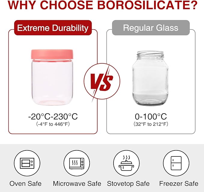 16oz Borosilicate Glass Jars with Lids - Freezer to Oven Safe (-4°F to 446°F), Airtight Meal Prep Containers for Overnight Oats, Snacks, Coffee，Microwave & Dishwasher Safe (4pack)