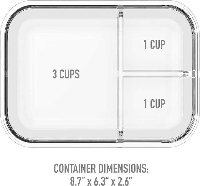 Bentgo Glass Lunch Box - Leak-Proof Bento-Style Food Container with Airtight Lid and Divided 3-Compartment Design - 5 Cup Capacity for Meal Prepping, and Portion-Controlled Meals for Adults (Blue)