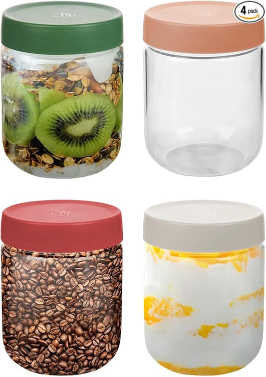 16oz Borosilicate Glass Jars with Lids - Freezer to Oven Safe (-4°F to 446°F), Airtight Meal Prep Containers for Overnight Oats, Snacks, Coffee，Microwave & Dishwasher Safe (4pack)