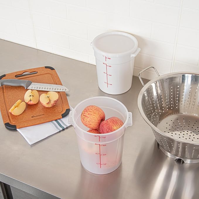 Restaurantware-Met Lux 4 Quart Food Storage Container, 1 Translucent Storage Container - Lids Sold Separately, Red Volume Markers, Dishwashable Container, Side Handles, For Storing Foods