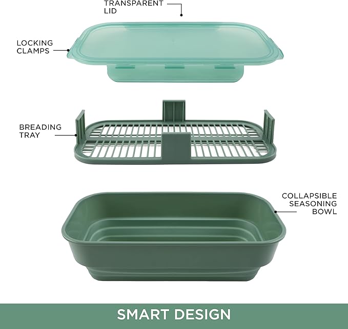 COOK WITH COLOR Collapsible Batter Bowl - Mess Free Breading Shaker Container - Great for Fried Fish, Fried Chicken, Onion Rings, Wings & More, Sage