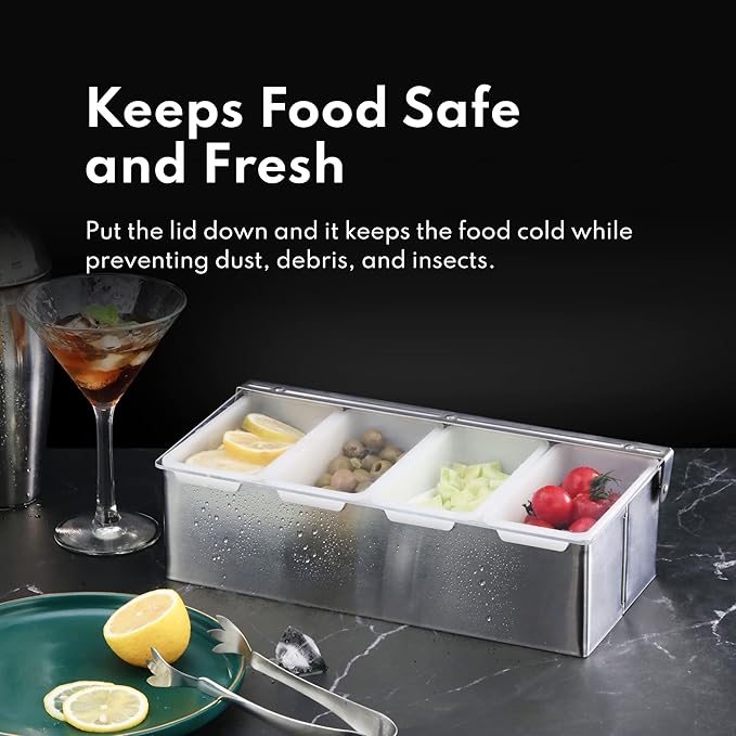 New Star Foodservice 48032 Stainless Steel Condiment Dispenser with 5 Compartments (No Ice Tray)