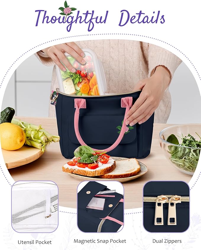 Small Insulated Lunch Bag Box Women - Leakproof Water-Repellent Lightweight Cooler with Removable Strap for Work Picnic - Teacher Mothers Day Christmas Birthday Gifts