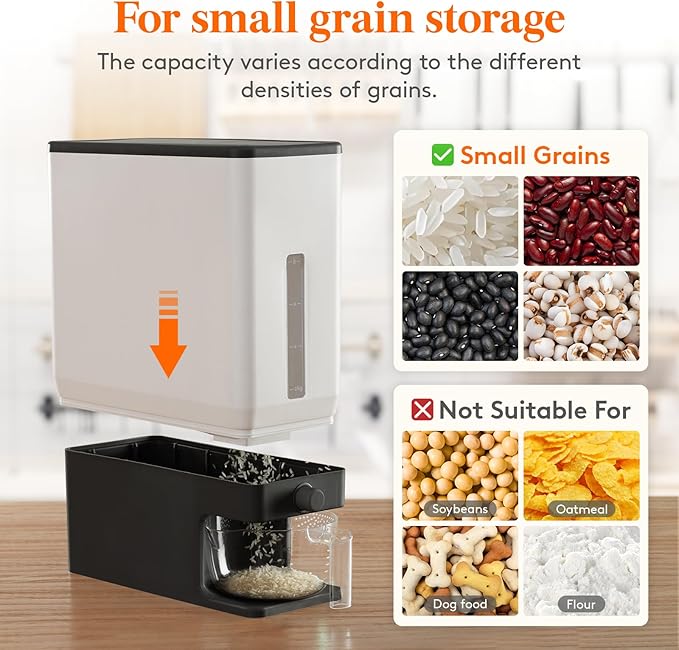 Lifewit Rice Dispenser 25 Lbs(11.3kg), Rice Storage Container Sealed Moisture Proof with Measuring Cup for Kitchen Pantry Household, BPA-Free, Black