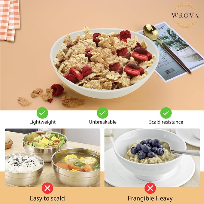 65oz Large Salad Bowls Ivory - Wheat Straw Salad bowls Set of 4 - Unbreakable Salad Bowls Dishware & Microwave Safe - BPA Free Bowls for kitchen,camping
