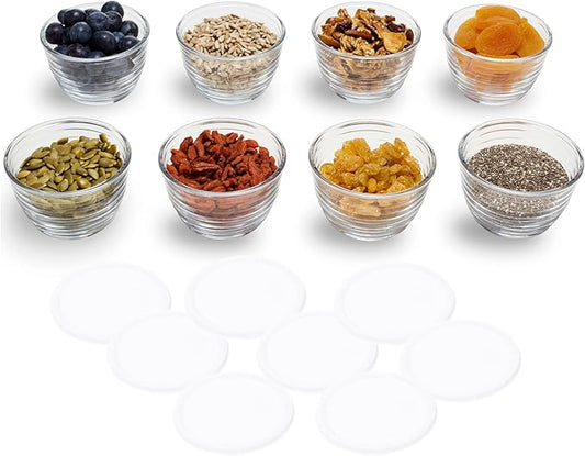 Libbey Small Glass Bowls with Lids, 6.25 ounce, Set of 8, Clear, 3.45-inch Diameter
