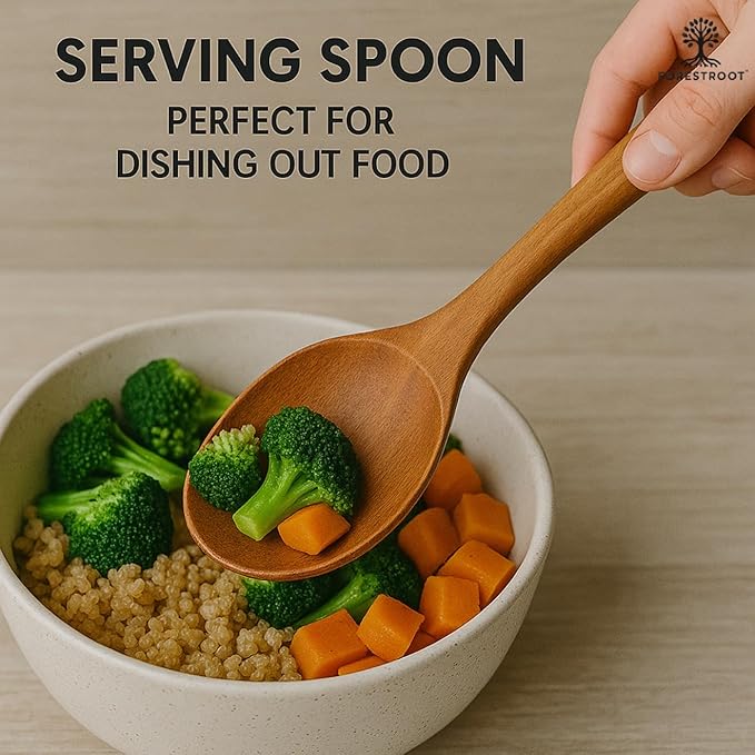 6-Piece Wooden Utensil Set – Premium Teak Wood Cooking Spoons & Spatulas, Non-Stick, Heat-Resistant, Durable & Eco-Friendly Kitchen Tools for Cooking & Serving
