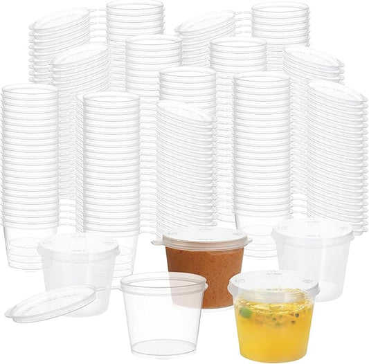CYEAH 400PCS 1 oz Small Plastic Containers with Lids, Jello Shot Cups with Lids, Disposable Portion Cup BPA Free for Sauce, Condiments, Souffle, Salad Dressing, Medicine or Slime