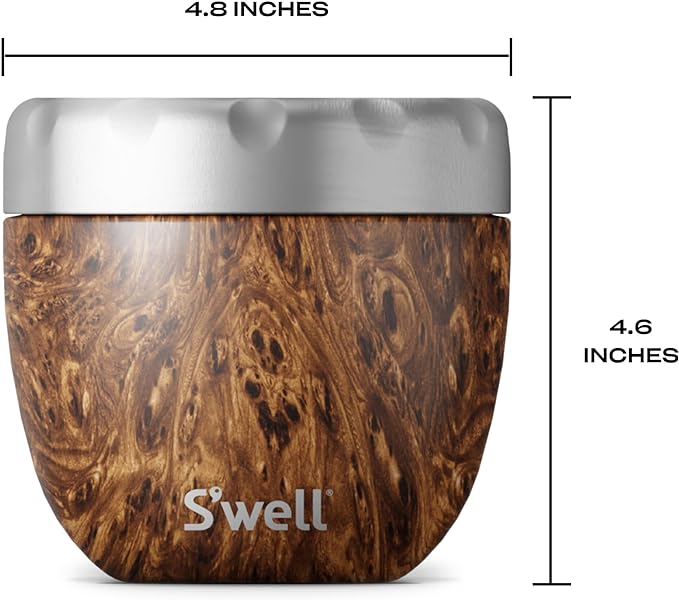 S'well Eats Stainless Steel Food Bowls, 21.5oz, Teakwood, Triple-Layered Vacuum-Insulated Containers Keeps Food Cold for 11 Hours and Hot for 7 hours, Condensation Free, BPA Free