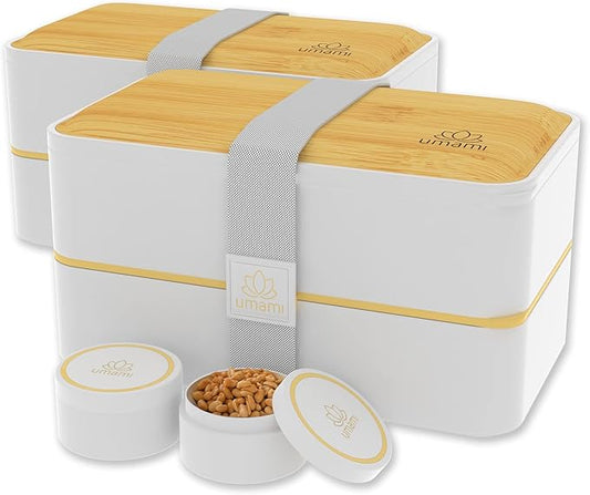 Umami Bento Box Adult All-In-1 w/ 4 Utensils 100% Leakproof, Microwave & Dishwasher Safe Lunch Containers for Adults w/Compartments, Bento Lunch Box Containers