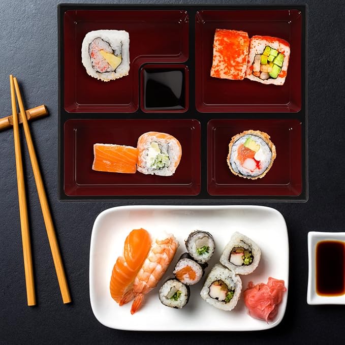 Cabilock Japanese Bento Case Sushi Tray Food Carrier Box Traditional Food Storage Organization Container Serving Box with Lid for Restaurant Home Office Sushi Container