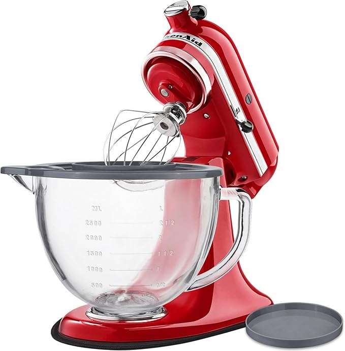 Glass Mixing Bowl Accessory 5 Quart - Compatible with KitchenAid 4.5 and 5 Quart Tilt-Head Stand Mixers (With Lid)