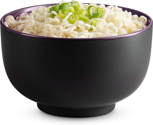KooK Ramen Bowl, Japanese Bowls, Noodle Bowls, Large Soup Bowl, Ceramic, Large Capacity, For Ramen, Pho, Udon, Soba, Microwave and Dishwasher Safe, 34 oz, Set of 4 (Black/Plum)