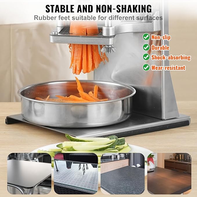 VEVOR Commercial French Fry Cutter with 4 Replacement Blades, 1/4 and 3/8 Blade Easy Dicer Chopper, 6-wedge Slicer and 6-wedge Apple Corer, Lemon Potato Cutter for French Fries with Extended Handle