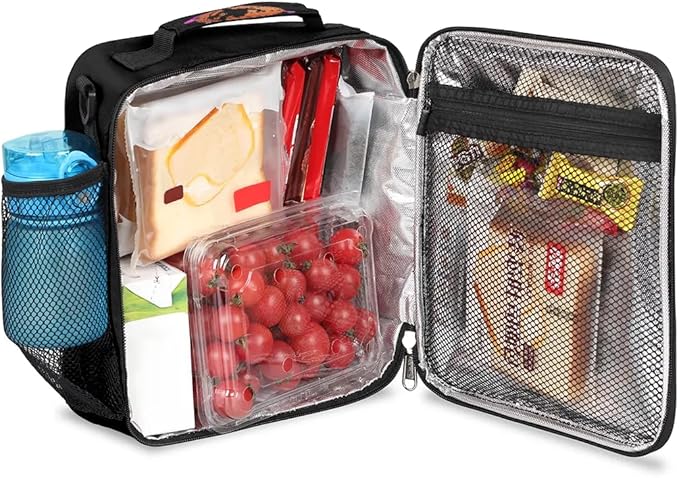 Lunch Box for Kids Boys Girls Black Basketball Kids Lunch Bag Insulated Lunch Bag Tote with Adjustable Shoulder Strap Teens Lunchbox Cooler School Picnic