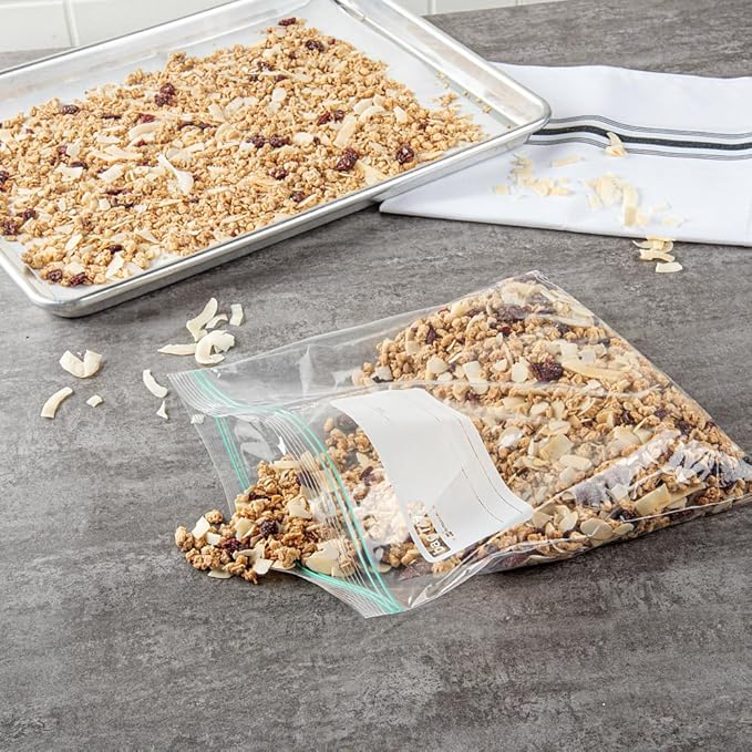 Restaurantware Bag Tek 1 Gallon Storage Zip Bags 25 Disposable Zipper Pouch Bags - Double Zipper Greaseproof Clear Plastic Zip Bags With Write-On-Label For Food Organization And Storage