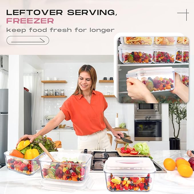 2 Pcs 6500 ML/ 220 oz/ 28 Cup Large Glass Food Storage Containers with Airtight Locking Lid Ideal Storing Food Vegetables Fruits Baking Casserole Lasagna Roasting Turkey, Transparent