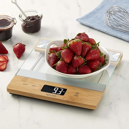 Taylor Digital Glass/Bamboo Household Kitchen Scale, 11 Pound Capacity, Natural
