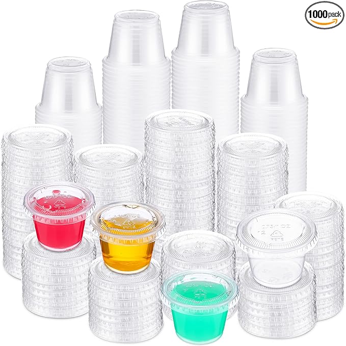 Macarrie 1000 Pieces 1 oz Containers with Lids 1 oz Portion Cups Disposable Souffle Cups Sauce Cups Salad Dressing Container Plastic Food Cups for Restaurant Picnic Birthday Wedding Dinner Party