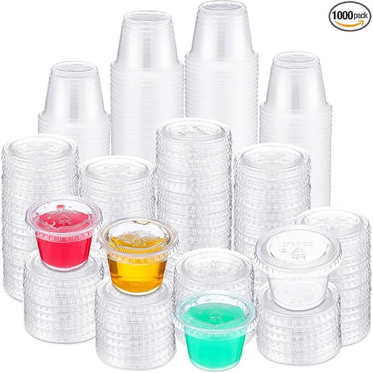 Macarrie 1000 Pieces 1 oz Containers with Lids 1 oz Portion Cups Disposable Souffle Cups Sauce Cups Salad Dressing Container Plastic Food Cups for Restaurant Picnic Birthday Wedding Dinner Party