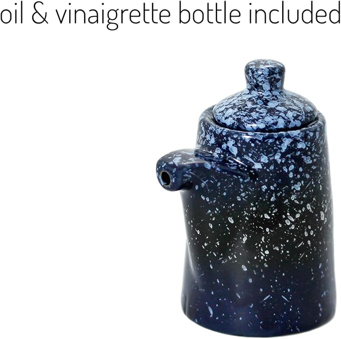 Extra Large Salad Serving Bowl, 11 inch. Big Ceramic Navy Dark Blue Pasta bowl Plus Oil Bottle. 95 oz. Beautiful And Elegant Huge Design. Giant Mixing and Fruit Bowls