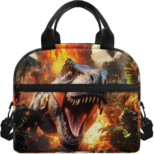 Showudesigns Dinosaur Lunch Bag for Kids Boys Lunch Boxes for School 10-12 Flame Bento Cooler Bag Cute Insulated Lunchbox Container Picnic Bags Crossbody Purse Brown