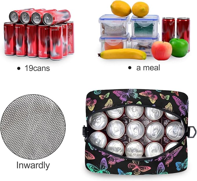 Rainbow Butterfly Lunch Bag for Man and Women Water-Resistant Fabric Portable Lunch Box, Insulated Meal Tote with Front Pocket