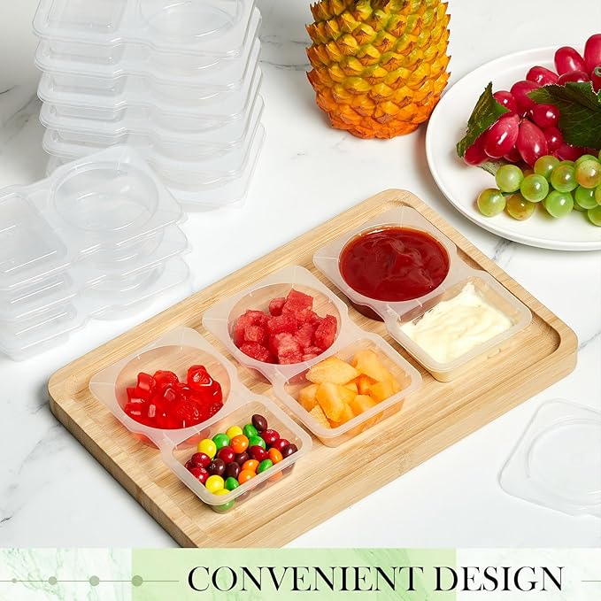 10 Pcs 5 oz Double Compartment Snack Containers with Lids Clear 2 Compartment Small Disposable Plastic Snack Box Container for Sauce Salad Travel Sampling